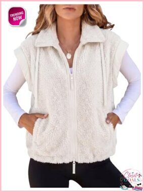 Sherpa Fleece Puffer Vest Zip Up Crop Casual Winter Outerwear
